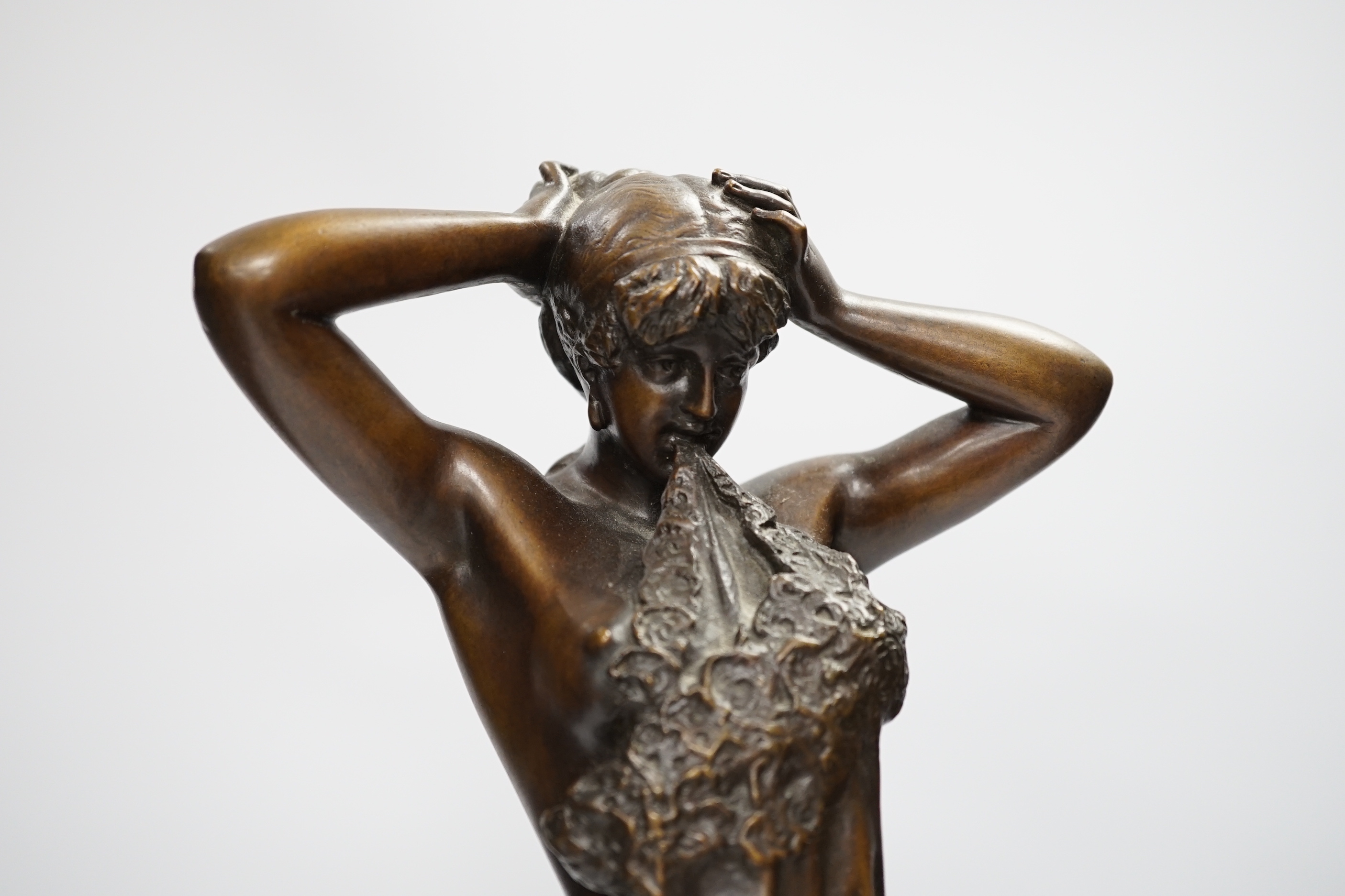 After Alfred Grevin (French, 1827-1892). A bronze study of an Art Nouveau female nude, signed to base, 41cm high